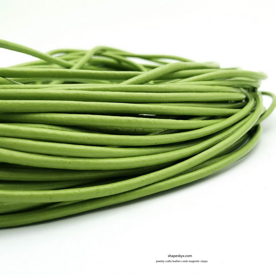 shapesbyX-2 Yards 4mm Round Leather Cords Real Leather Strap Genuine Spring Green