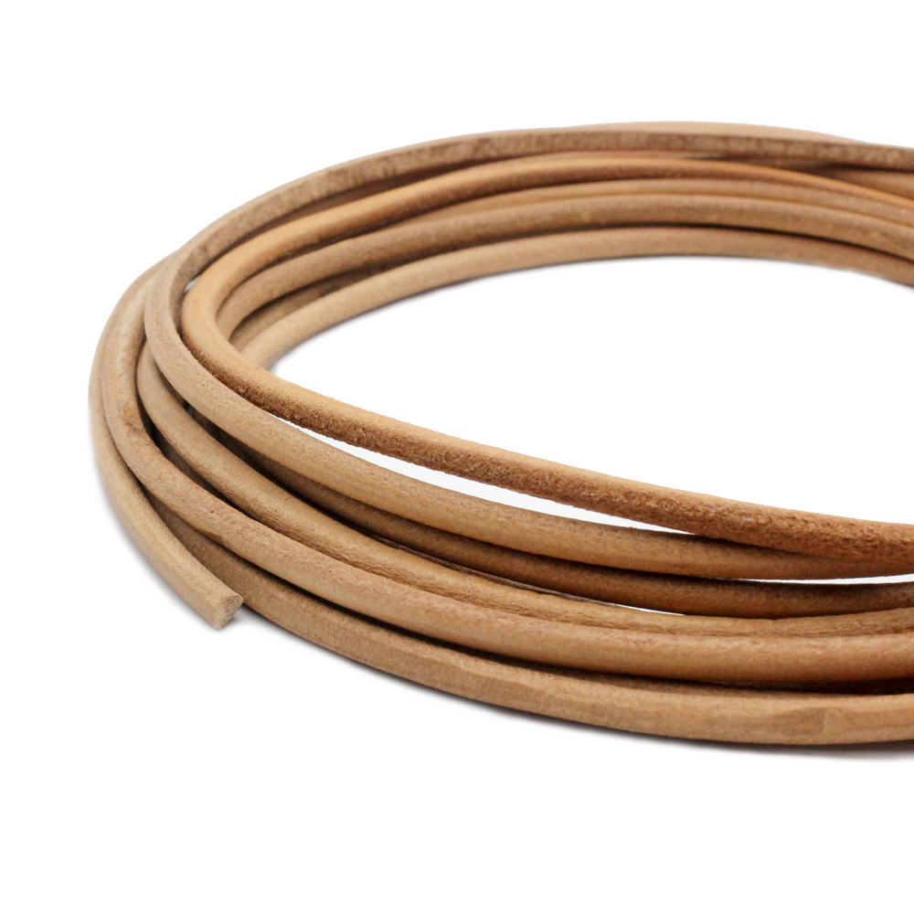 Tan 4mm Round Leather Strap Natural Genuine Leather Cords Jewelry Making Cloth Belt Decor Tie 2 Yard