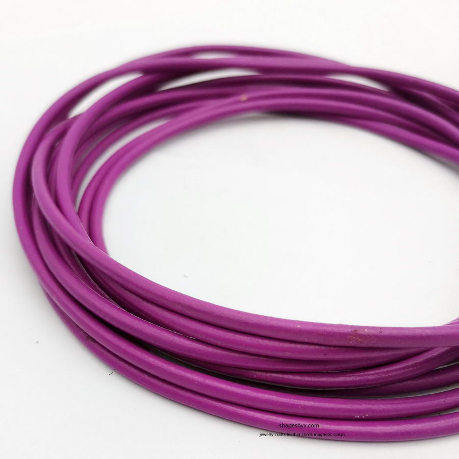 shapesbyX-2 Yards 4mm Round Leather Cords Real Leather Strap Genuine Magenta