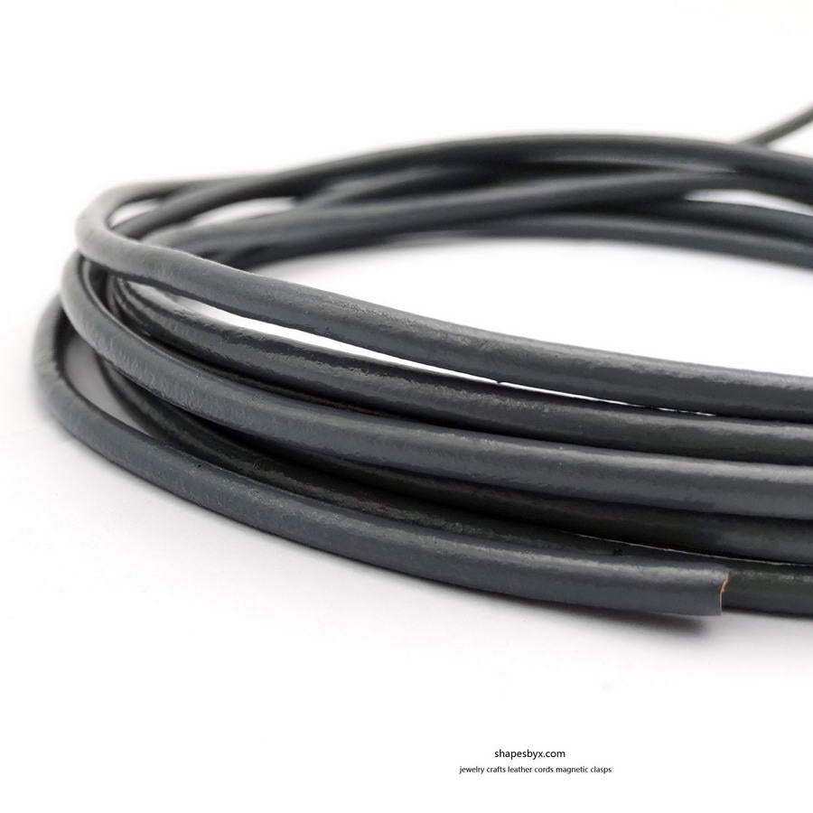 shapesbyX-2 Yards 4mm Round Leather Cords Real Leather Strap Genuine Gray