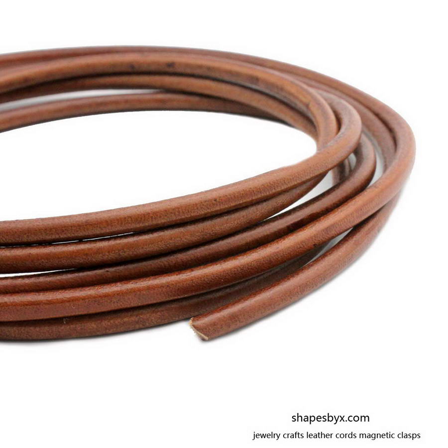 ShapesbyX-Sangle en cuir rond naturel marron clair de 5 mm, cordon en cuir véritable, 1 mètre