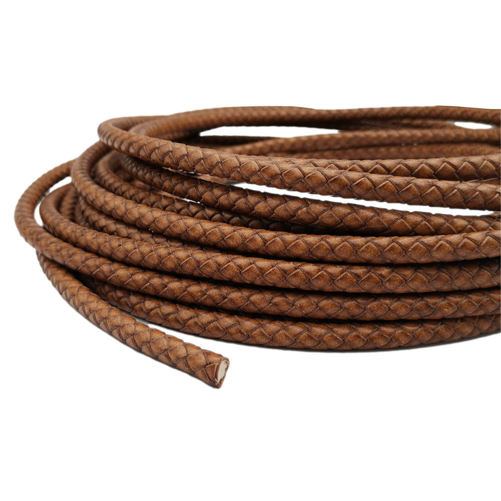 shapesbyX-8mm Braided Leather Bolo Cord 8mm Round Leather Strap Distressed Red