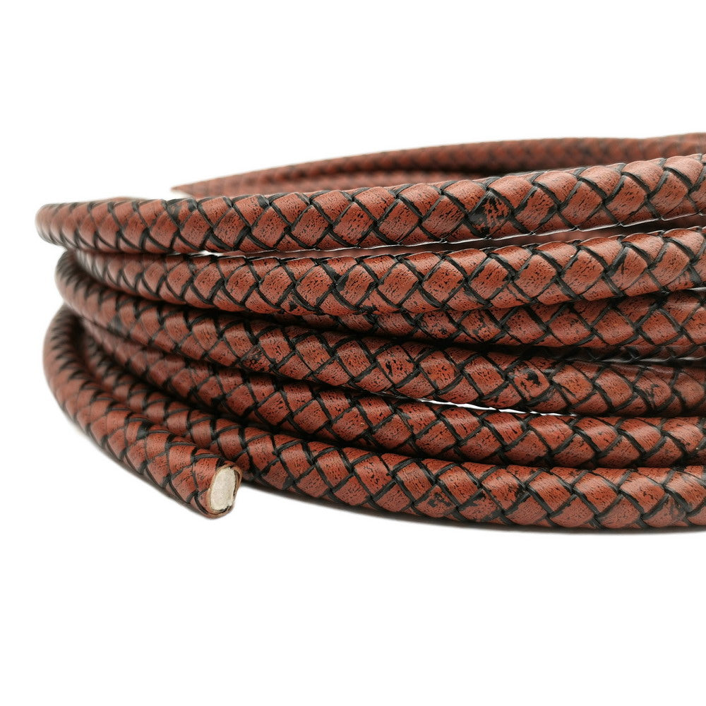 shapesbyX-8mm Braided Leather Bolo Cord 8mm Round Leather Strap Distressed Red