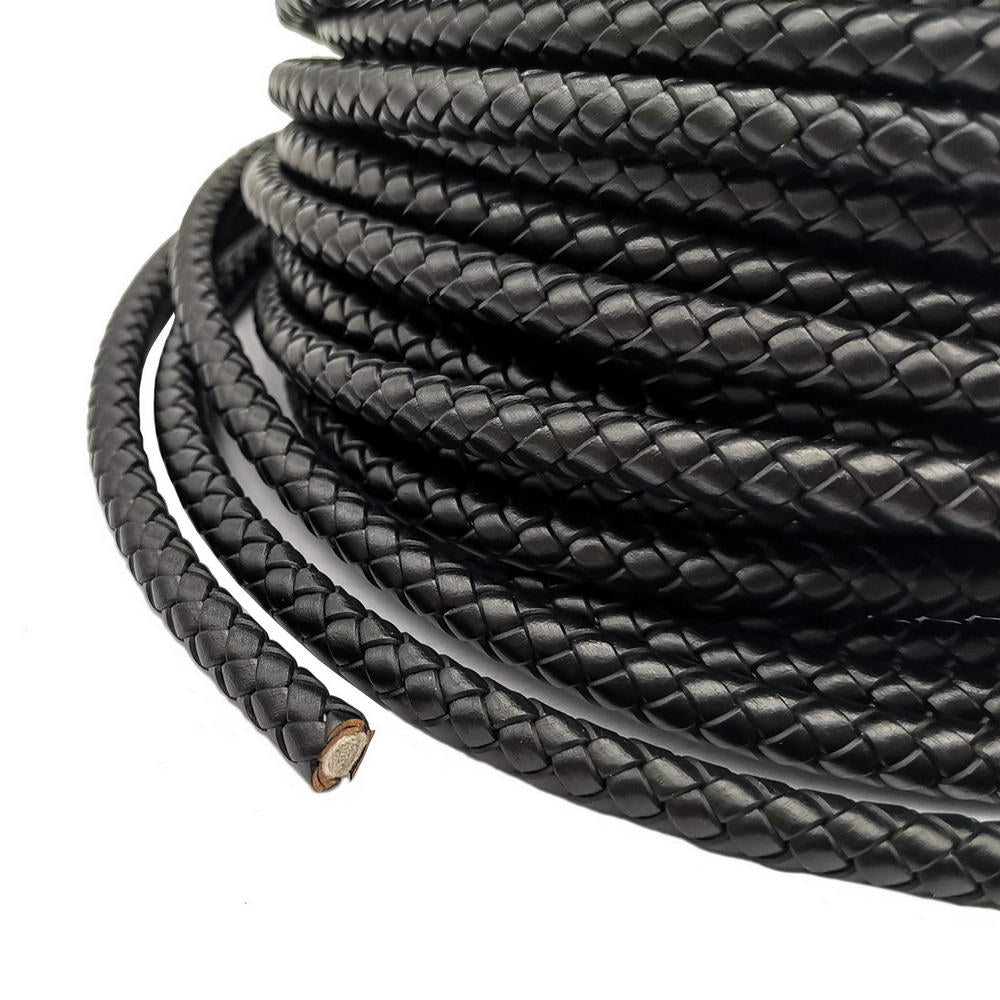 shapesbyX-8mm Braided Leather Bolo Cord 8mm Round Leather Strap Black