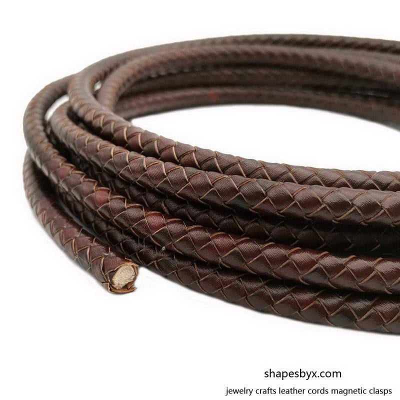 shapesbyX-8mm Braided Leather Bolo Cord 8mm Round Leather Strap Distressed Brown