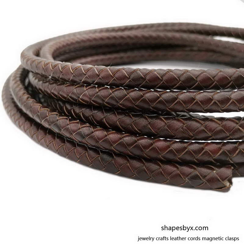 shapesbyX-8mm Braided Leather Bolo Cord 8mm Round Leather Strap Distressed Brown