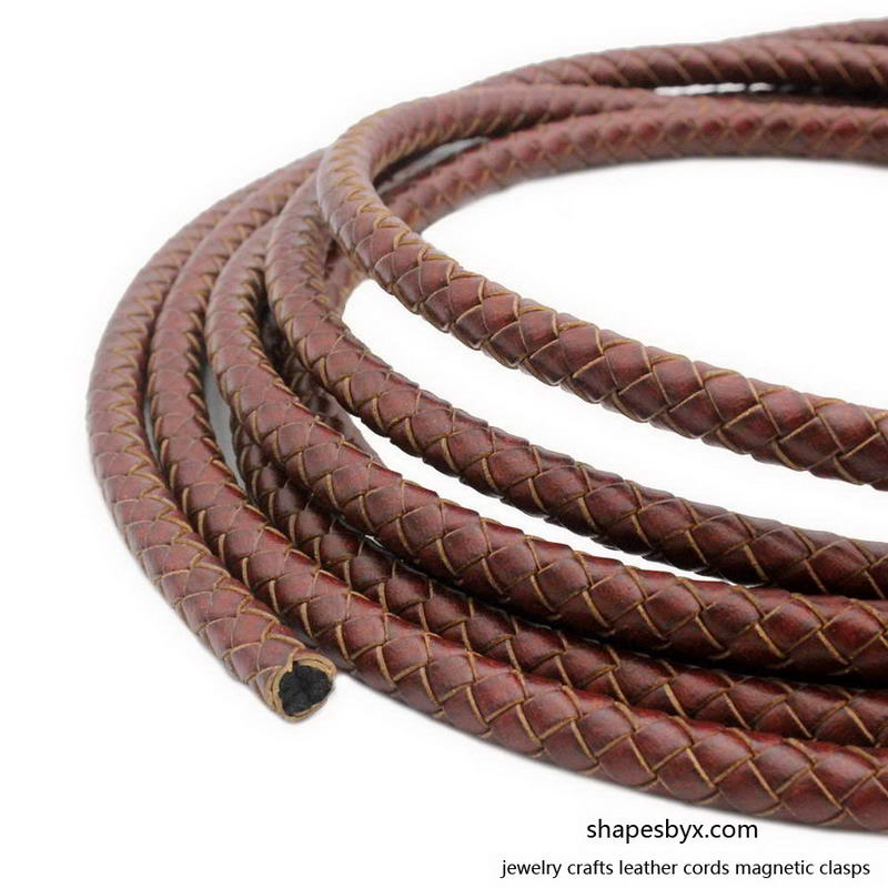 shapesbyX-8mm Braided Leather Bolo Cord 8mm Round Leather Strap Distressed Brown