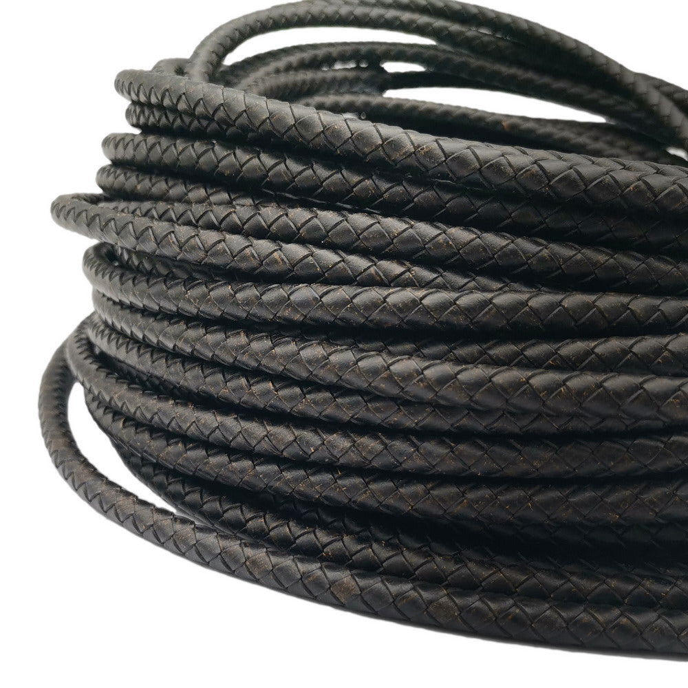 shapesbyX-8mm Braided Leather Bolo Cord 8mm Round Leather Strap Black