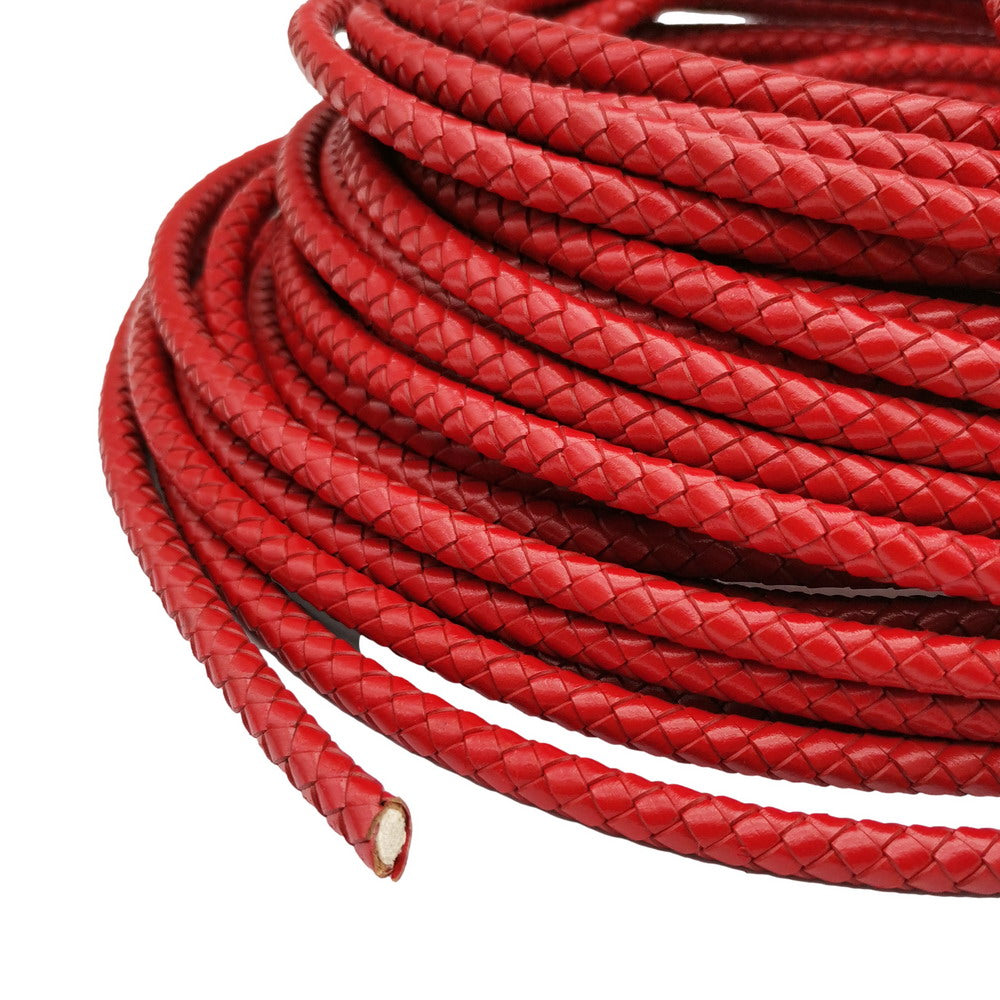shapesbyX-8mm Braided Leather Bolo Cord 8mm Round Leather Strap Distressed Red