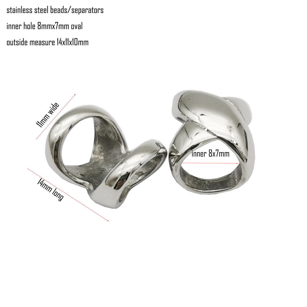 Polished Stainless Steel Slider Beads Leather Cord Charm Double Hole 8mmx7mm Inner Bracelet Making Crafts
