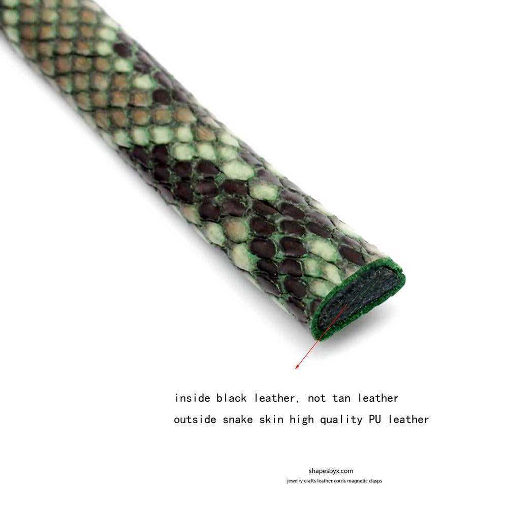 shapesbyX-10mm Licorice Leather Cords Snake Skin Pattern 10x6mm for Snake Bracelet Jewelry Making Green