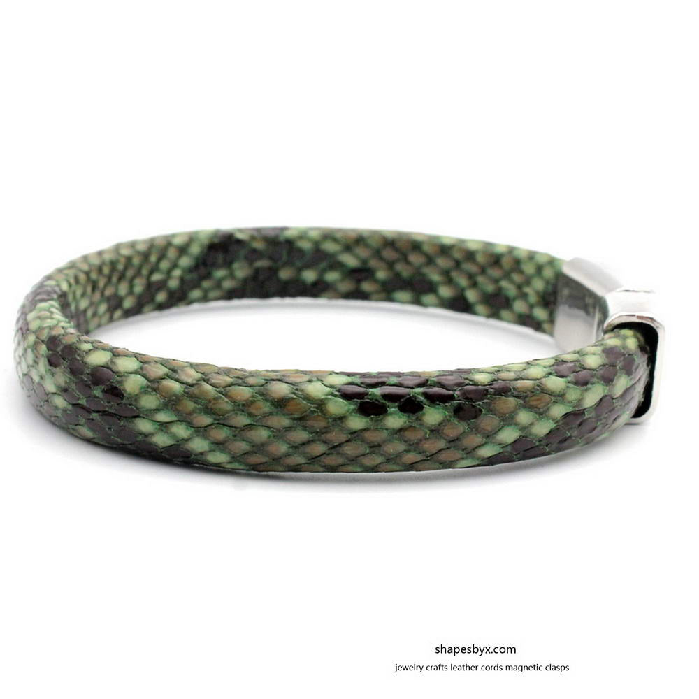 shapesbyX-10mm Licorice Leather Cords Snake Skin Pattern 10x6mm for Snake Bracelet Jewelry Making Green
