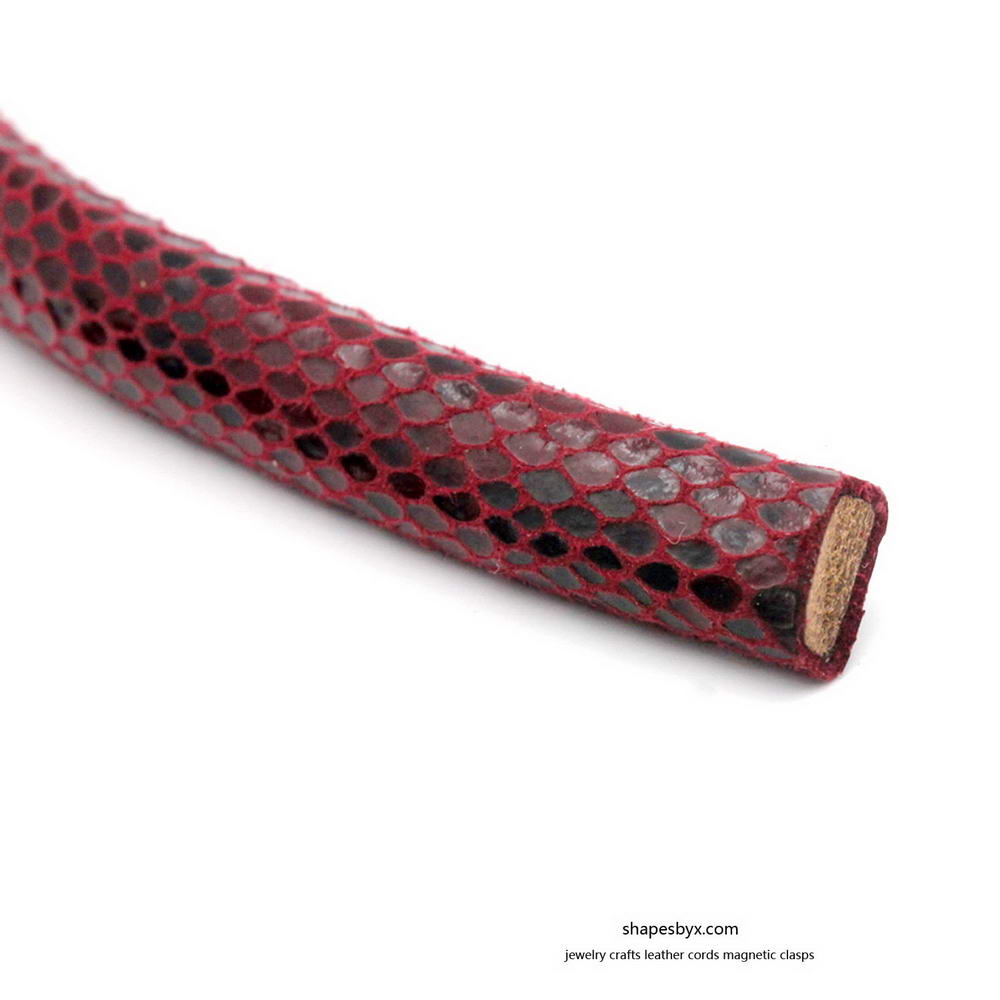 shapebyX-10mm Cordons en cuir de réglisse motif peau de serpent 10x6mm pour la fabrication de bijoux de bracelets de serpent rouge foncé