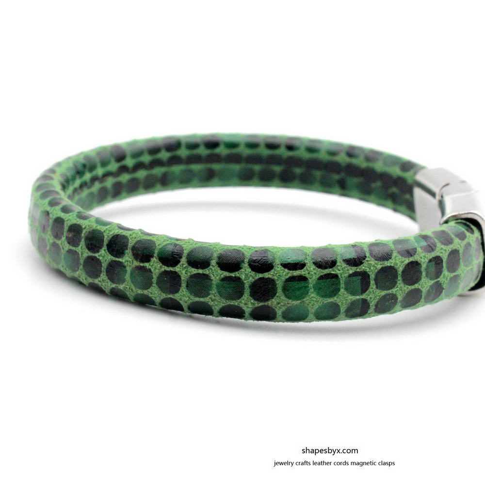 shapesbyX-10mm Licorice Leather Cords Snake Skin Pattern 10x6mm for Snake Bracelet Jewelry Making Green