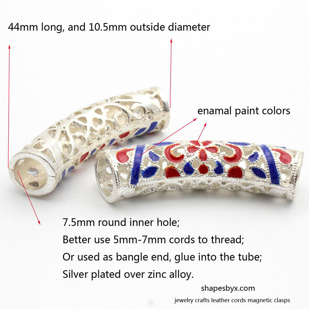 shapesbyX-2pcs 7.5mm Hole Silver Sliders with Enamel Blue and Red, Bracelet Necklace Tube Slider Beading