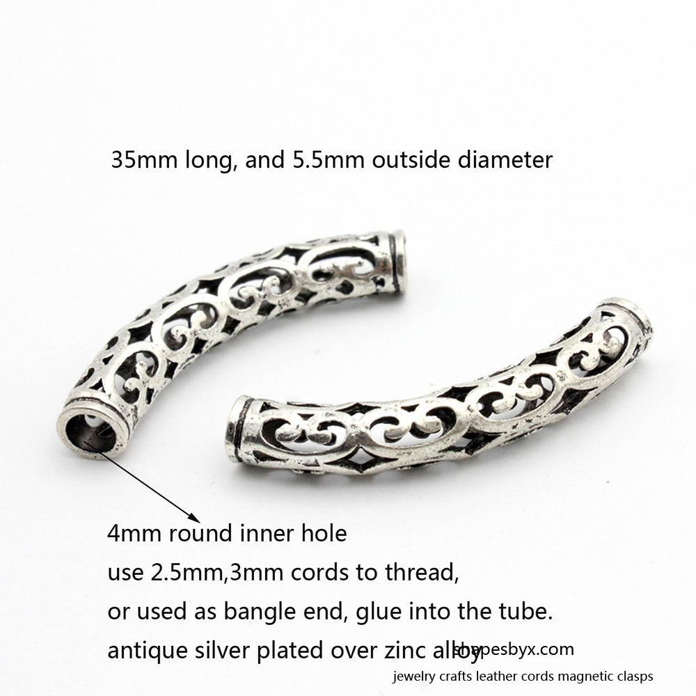 shapesbyX-4pcs 4mm Round Hole Antique Silver Hollowed Tube for Bracelet and Necklace Slider