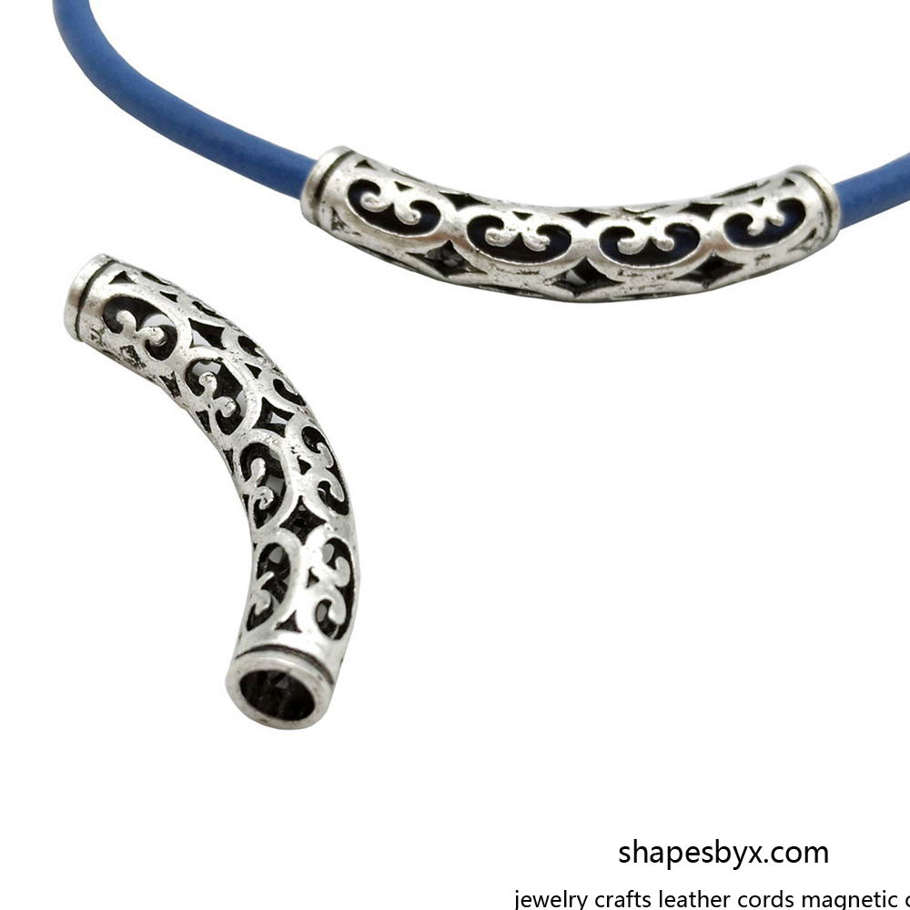 shapesbyX-4pcs 4mm Round Hole Antique Silver Hollowed Tube for Bracelet and Necklace Slider