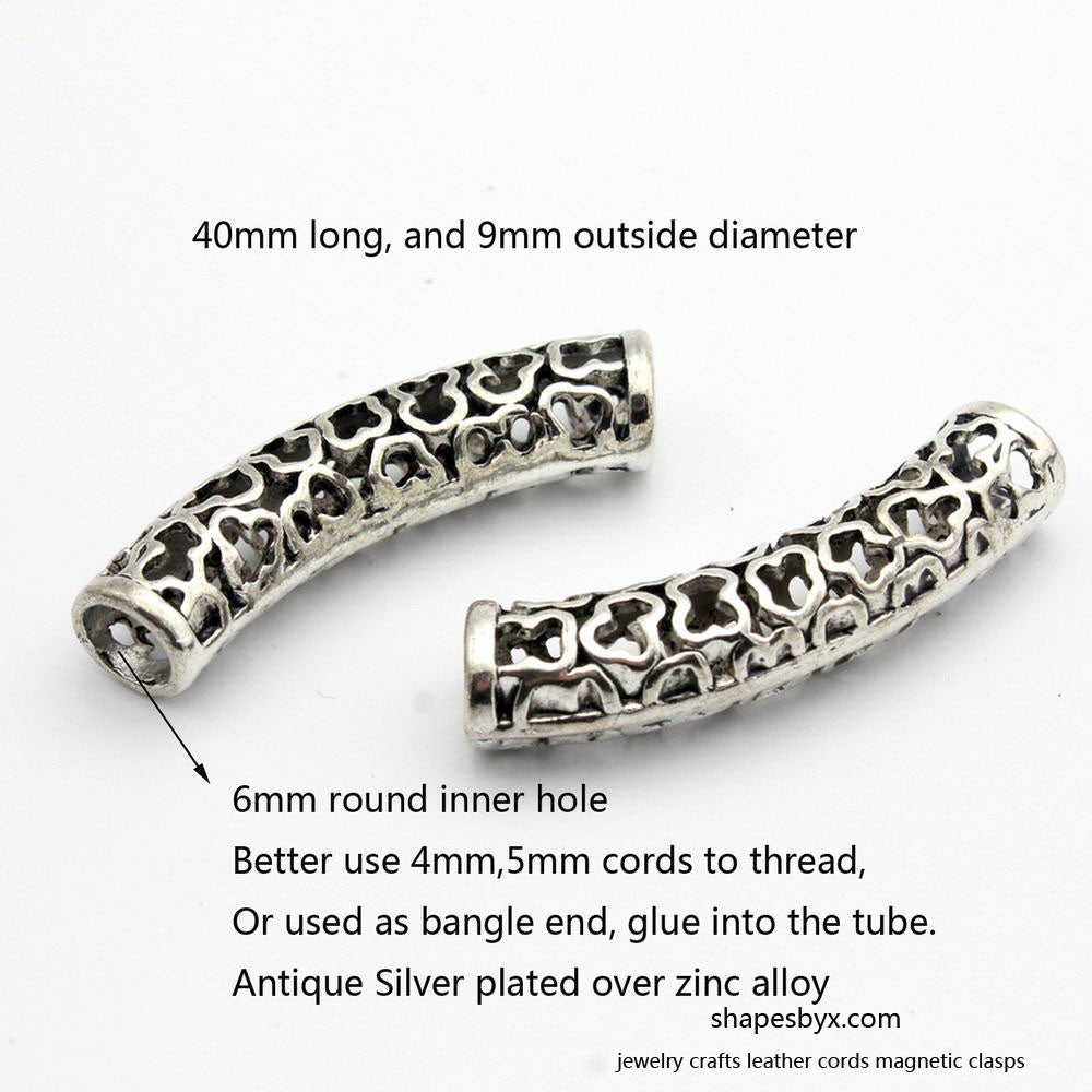 ShapesbyX-Bracelet Making Sliders Tube Crafts Hair Beading Pendant Sliders 6mm Hole 2 Pieces Antique Silver