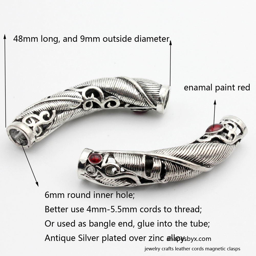 ShapesbyX-Bracelet Making Sliders Tube Crafts Hair Beading Pendant Sliders 6mm Hole 2 Pieces Antique Silver