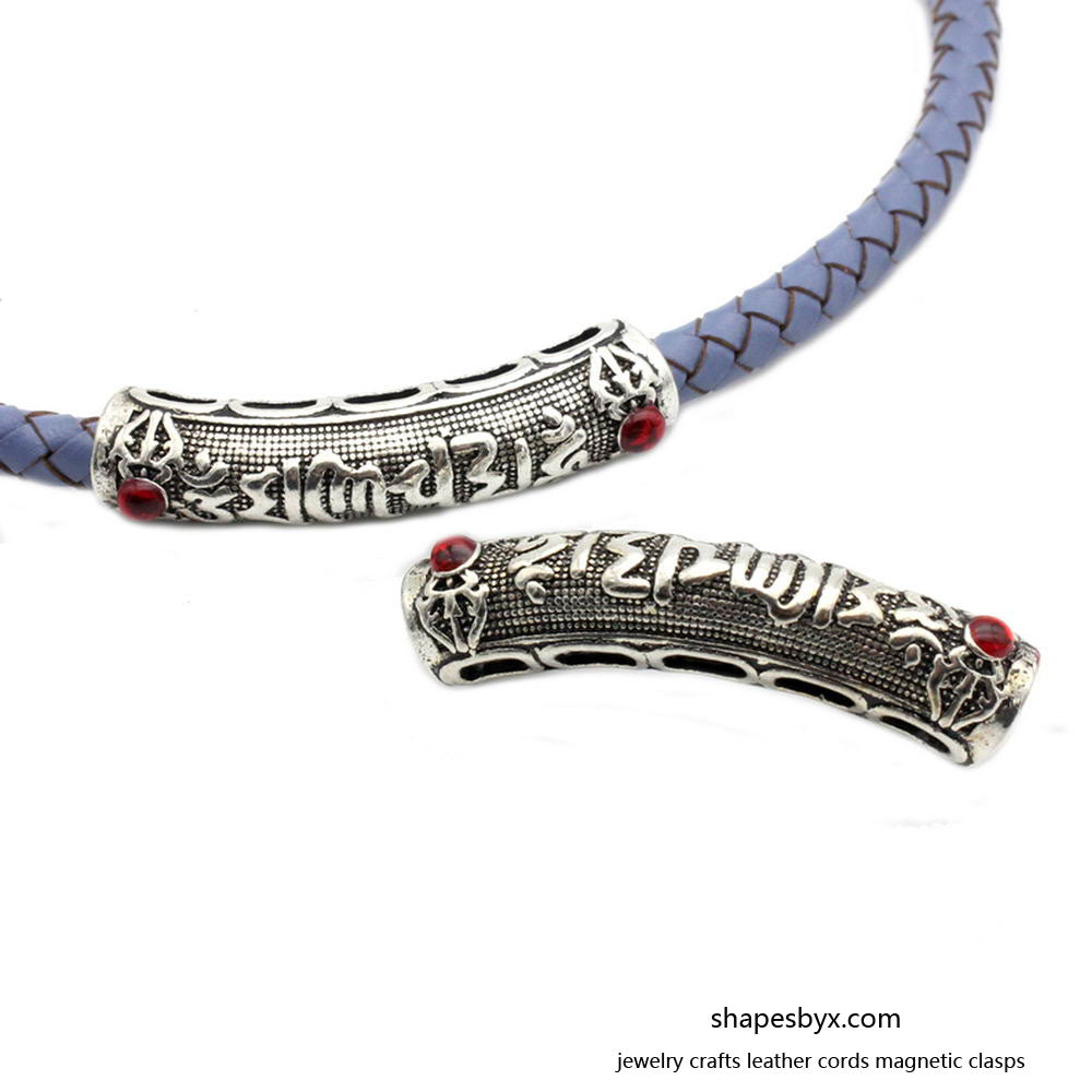 Tibetan Words Tube, 2pcs 7mm Inner Hole Tibetan Language Leather Cord Glue In Bracelet Beading Necklace Pendant