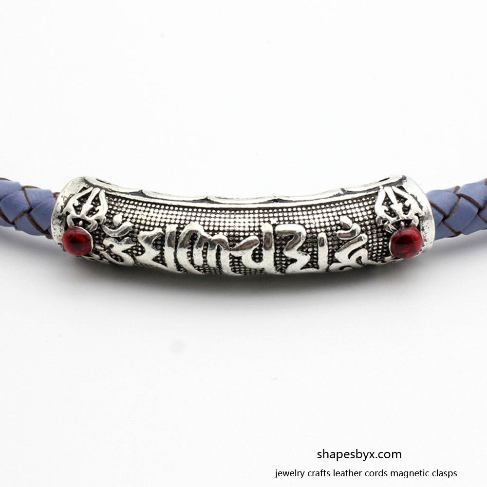 Tibetan Words Tube, 2pcs 7mm Inner Hole Tibetan Language Leather Cord Glue In Bracelet Beading Necklace Pendant