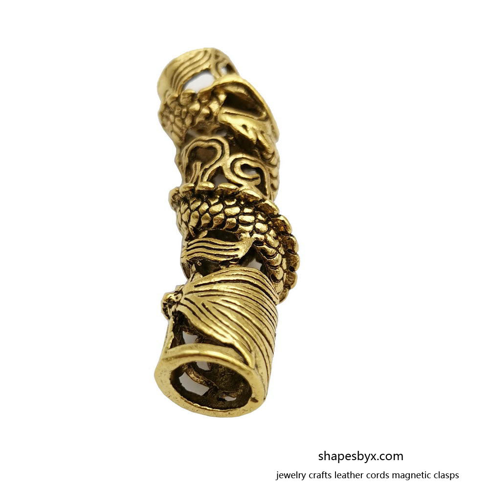 shapesbyX-2 Pieces Dragon Charm Tube for Bracelet Beading Necklace Pendant, 7.5mm Inner Hole Antique Gold Dragon Slider