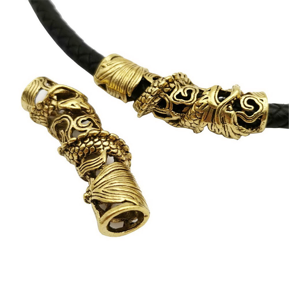 shapesbyX-2 Pieces Dragon Charm Tube for Bracelet Beading Necklace Pendant, 7.5mm Inner Hole Antique Silver Dragon Slider