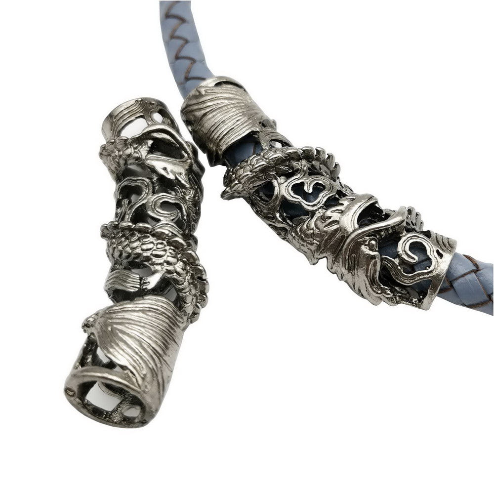 shapesbyX-2 Pieces Dragon Charm Tube for Bracelet Beading Necklace Pendant, 7.5mm Inner Hole Antique Silver Dragon Slider