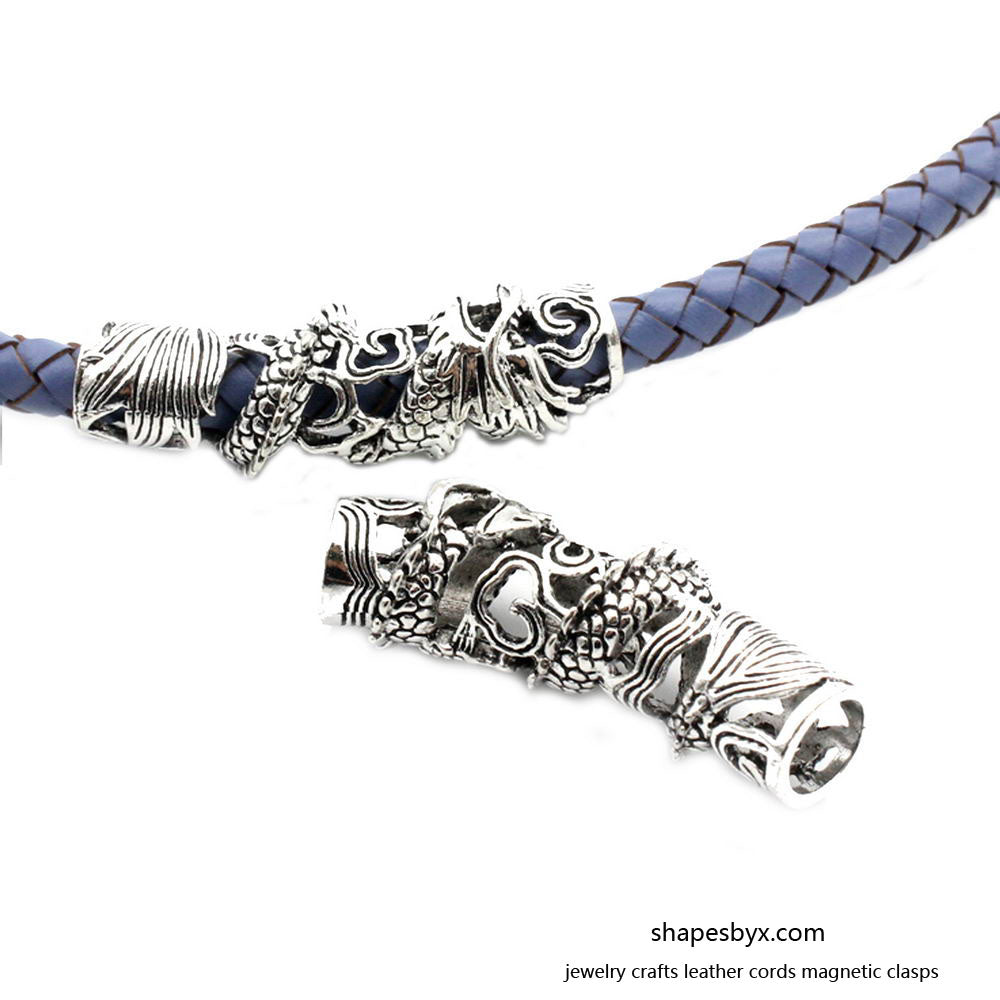 shapesbyX-2 Pieces Dragon Charm Tube for Bracelet Beading Necklace Pendant, 7.5mm Inner Hole Antique Silver Dragon Slider