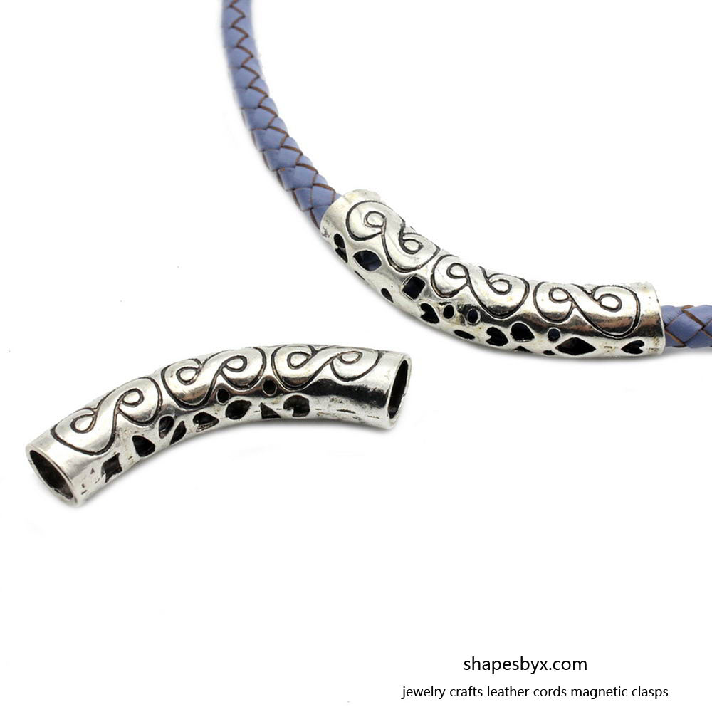 shapesbyX-2pcs 7mm Hole Antique Silver Hollowed Tube, Bracelet Slider, Necklace Pendant Beading