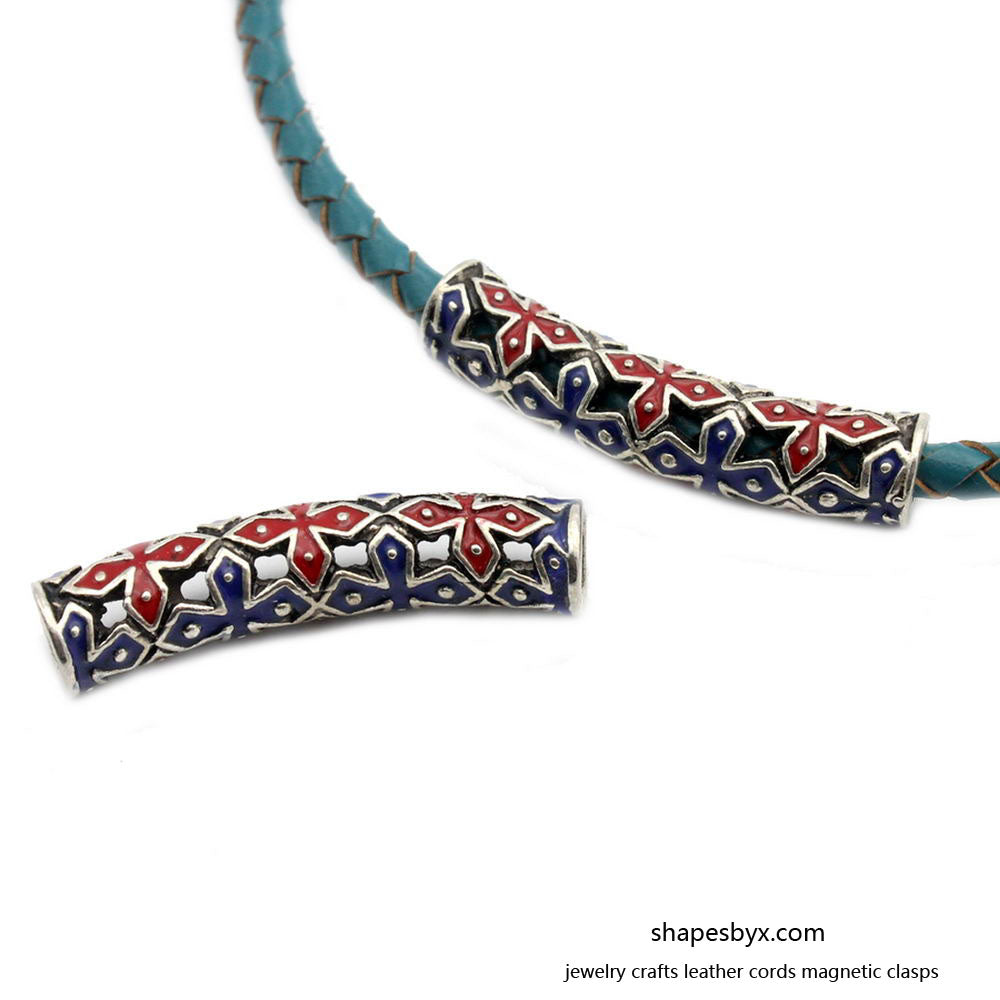 2pcs 5mm Hole Red and Blue Paint Cross Tube Slider, Bracelet Slider Necklace Pendant Beading