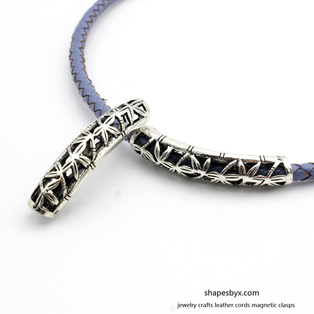 shapesbyX-2pcs 7mm Hole Antique Silver Hollowed Tube for Bracelet and Necklace Beading Slider