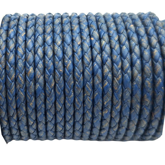ShapesbyX-cordons en cuir tressé bleu vieilli de 3.0mm, attaches Bolo en cuir, bracelet pendentif, fabrication de bijoux artisanaux