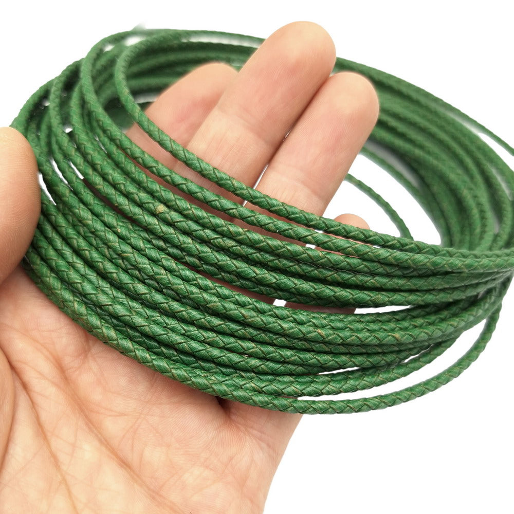 ShapesbyX-cordons en cuir tressé vert vieilli de 3.0mm, attaches Bolo en cuir, Bracelet pendentif, fabrication de bijoux artisanaux