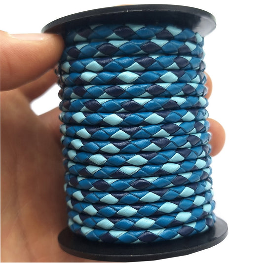 shapesbyX-4mm Braided Leather Bolo Cords Camouflage Blue Jewelry Making