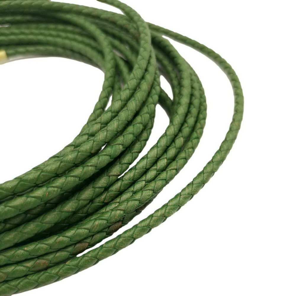 ShapesbyX-Cordons Bolo ronds en cuir tressé vert vieilli de 4,0 mm pour la fabrication de bijoux, cravates Bolo