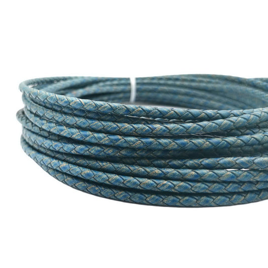ShapesbyX-Cordons Bolo ronds en cuir tressé bleu vieilli de 4,0 mm pour la fabrication de bijoux, cravates Bolo