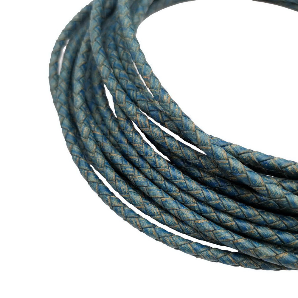 shapesbyX-Distressed Blue 4.0mm Round Braided Leather Bolo Cords for Jewelry Making Bolo Ties