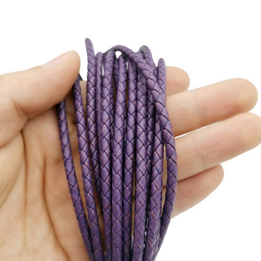 ShapesbyX-Distressed Purple 4,0 mm runde geflochtene Bolo-Schnüre aus Leder für die Schmuckherstellung von Bolo-Krawatten