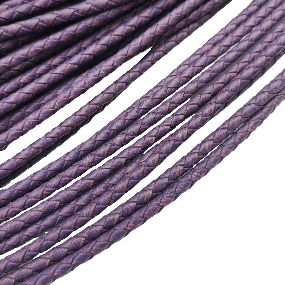 shapesbyX-Distressed Purple 4.0mm Round Braided Leather Bolo Cords for Jewelry Making Bolo Ties