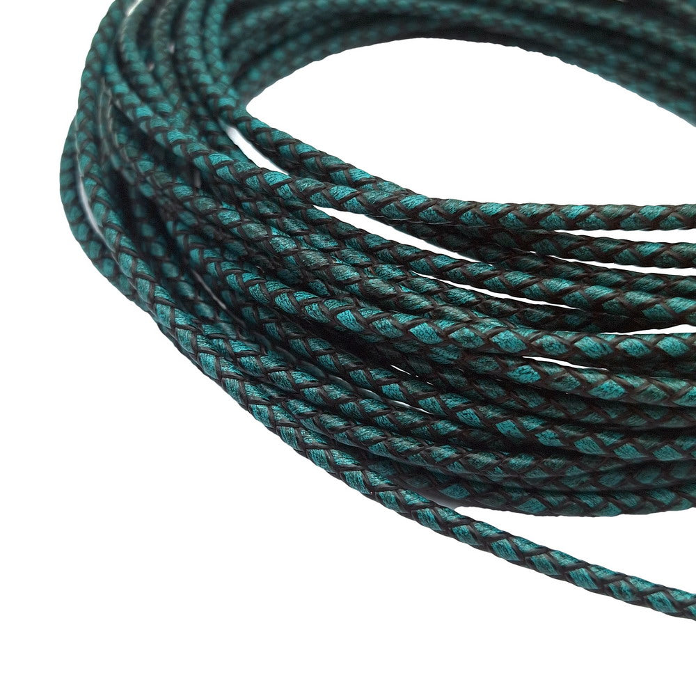 shapesbyX-4mm Braided Leather Bolo Cords Antique Teal Jewelry Making for Bracelet Necklace Pendant