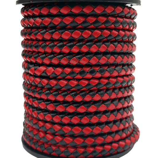 ShapesbyX-5 mm rundes geflochtenes Lederband-Armband zur Herstellung von gewebtem, gefaltetem Lederarmband, Schwarz-Rot-Mix