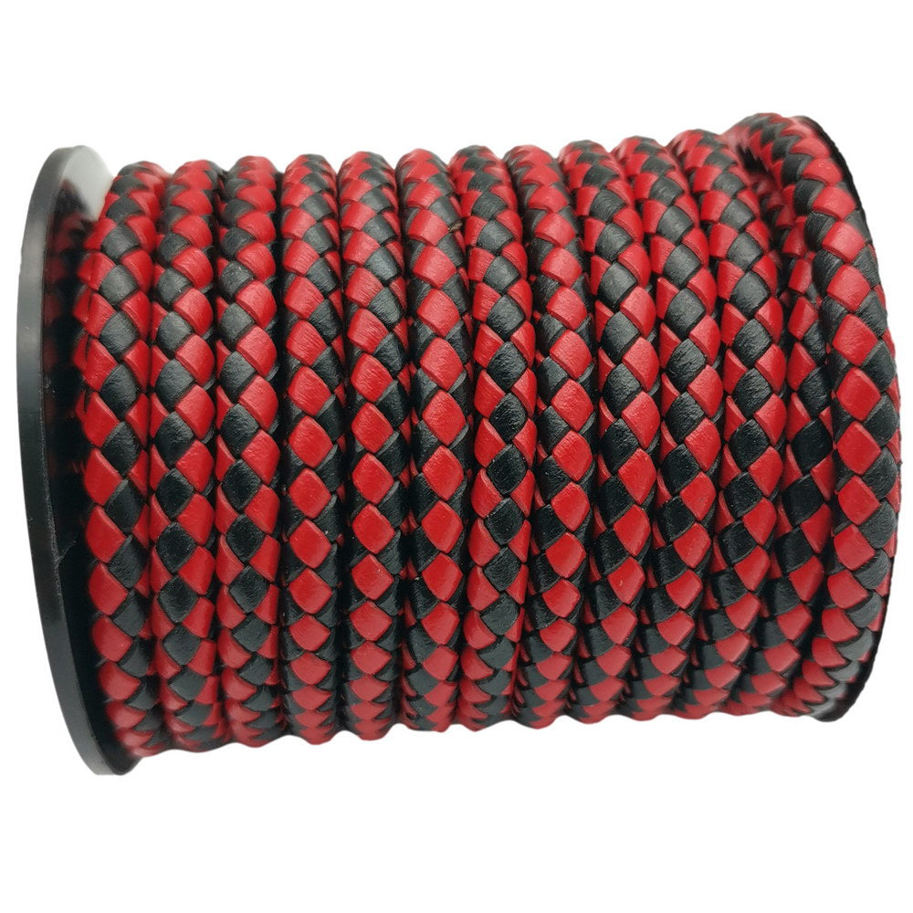 shapesbyX-5mm Round Braided Leather Cord Bracelet Making Woven Folded Leather Strap Black Red Mix