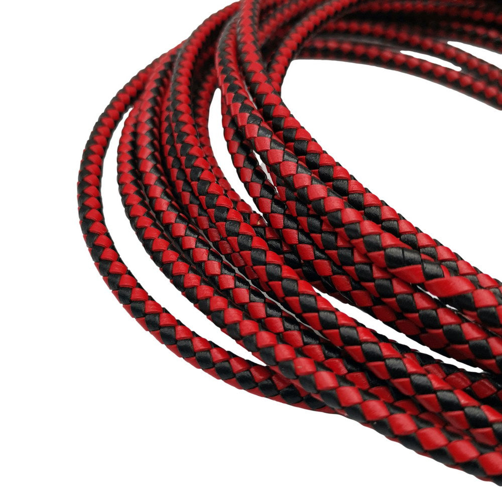 ShapesbyX-5 mm rundes geflochtenes Lederband-Armband zur Herstellung von gewebtem, gefaltetem Lederarmband, Schwarz-Rot-Mix