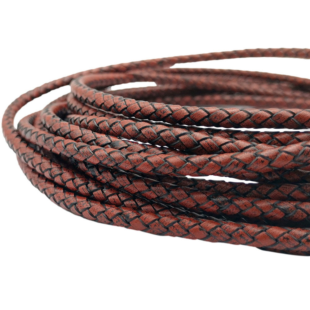 shapesbyX-5mm Round Braided Leather Cord Bracelet Making Woven Folded Leather Strap Antique Brown
