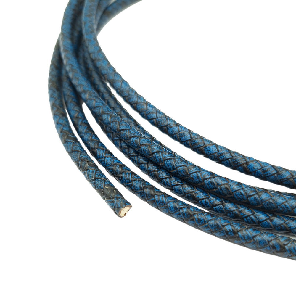 shapesbyX 5mm Braided Leather Bolo Cords Antique Royal Blue Bracelet Making Round Leather Strap