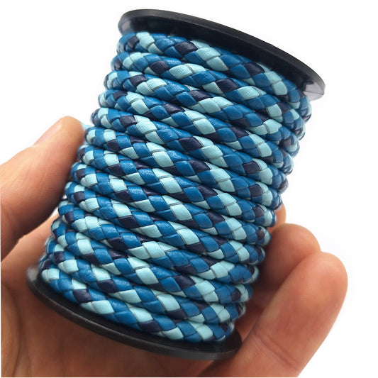 shapesbyX-5mm Braided Leather Bolo Cords Camo Blue Jewelry Making