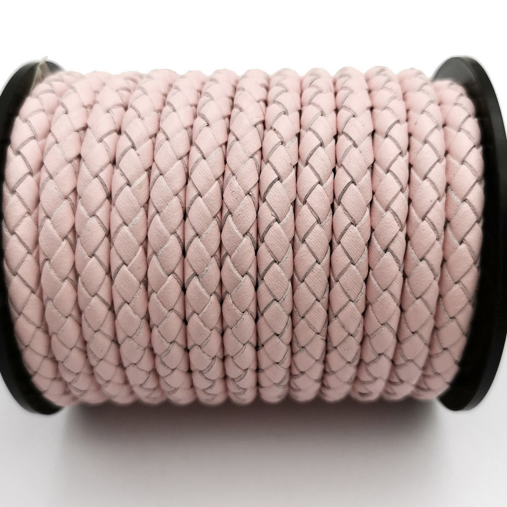 ShapesbyX Baby Pink 5mm Round Braided Leather Bolo Cord for Bracelet Making 5.0mm Leather Strap