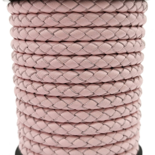 ShapesbyX Baby Pink 5mm Round Braided Leather Bolo Cord for Bracelet Making 5.0mm Leather Strap