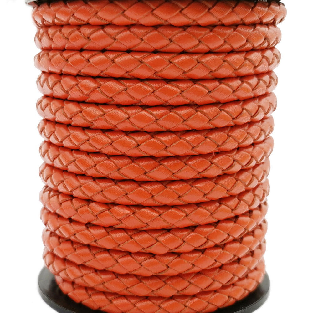 6.0mm Round Orange Braided Leather Bolo Cord Bracelet Making Jewelry Crafts Beading Strap